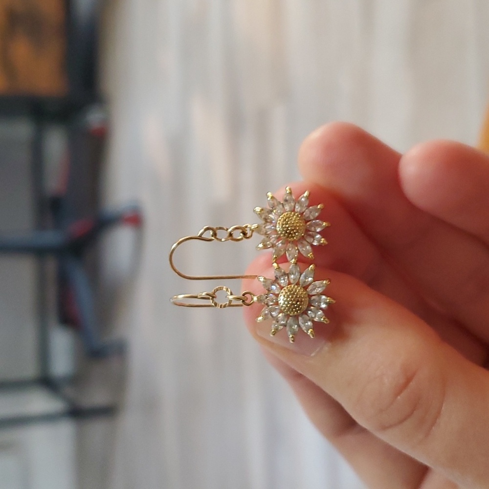 Sunflower CZ Dangle Earrings